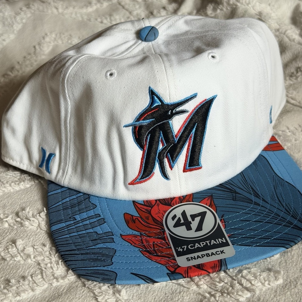 New Miami Marlins '47 x Hurley Mens Flat Brim Snapback Tropical Sample Hat MLB